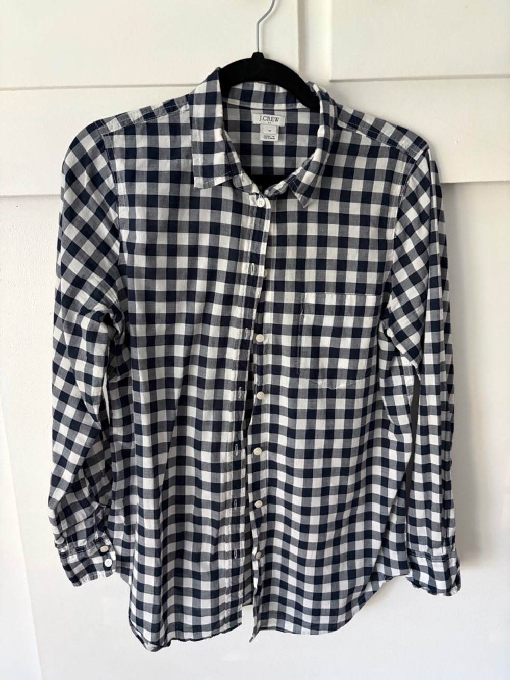 J. Crew Navy and White Gingham Button-Down Shirt